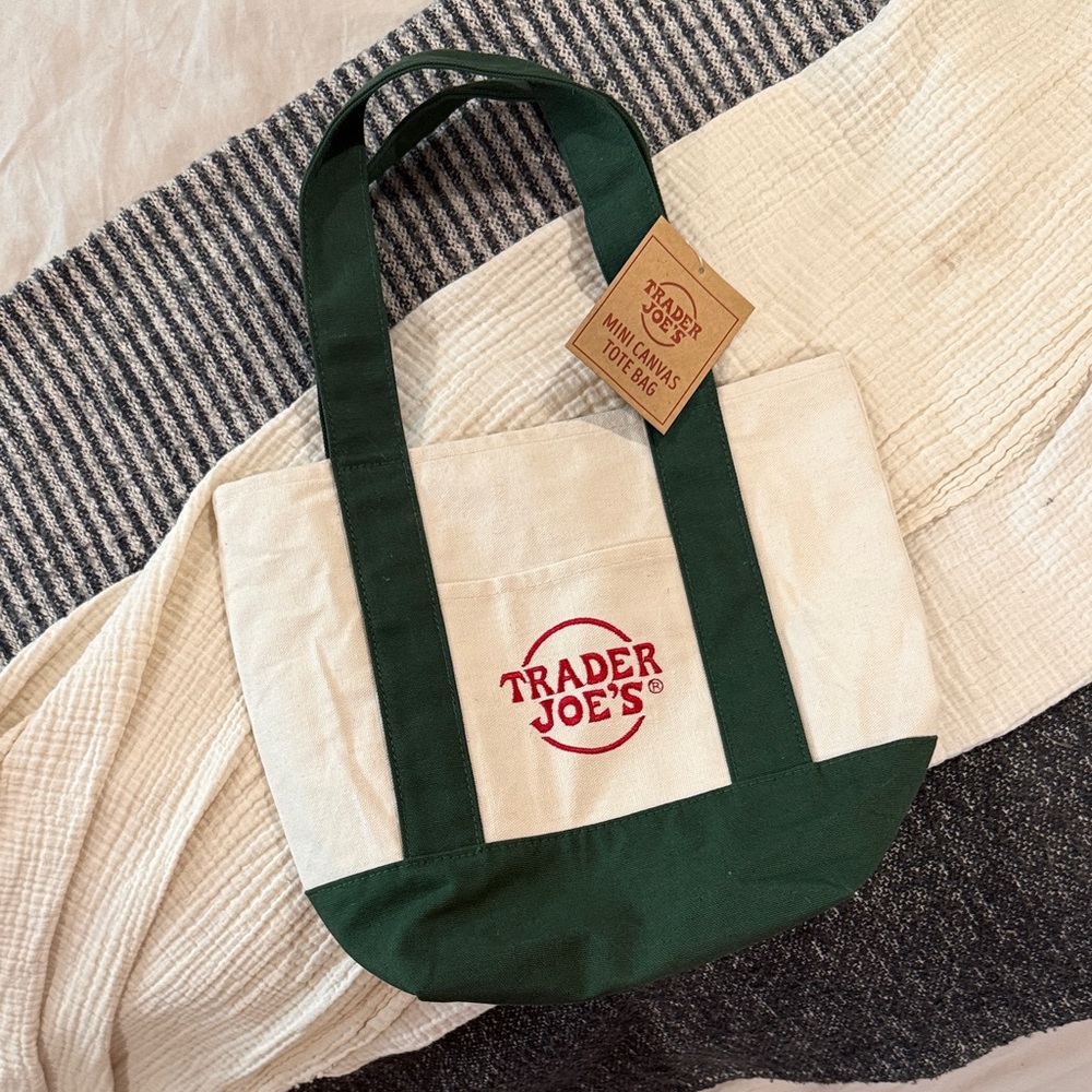 Trader Joe's Green and Cream Canvas Tote